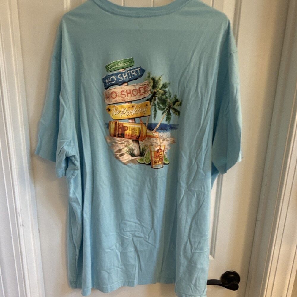 Caribbean Men's 3XT Blue Graphic Print Crew Neck Short Sleeve Cotton T-Shirt